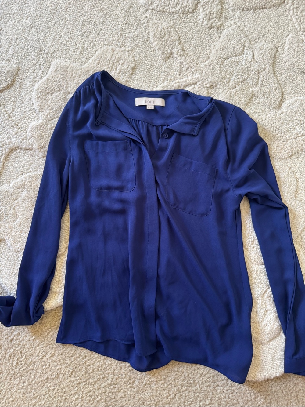 LOFT Deep Royal Blue Long Sleeve Button-Down Blouse